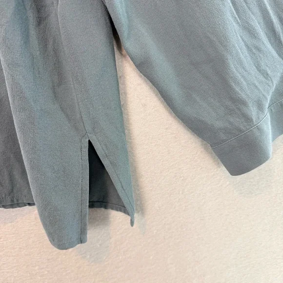 Eileen Fisher -women’s 100% silk crepe button down shirt blue long sleeve top XL - Picture 3 of 5
